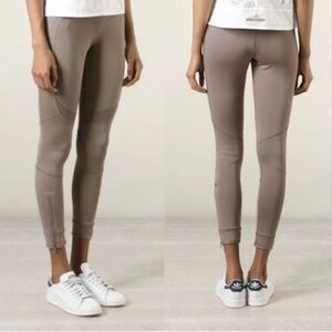 Stella McCartney Adidas Brown Taupe Mesh Panel Logo Waistband Zipper Leggings S